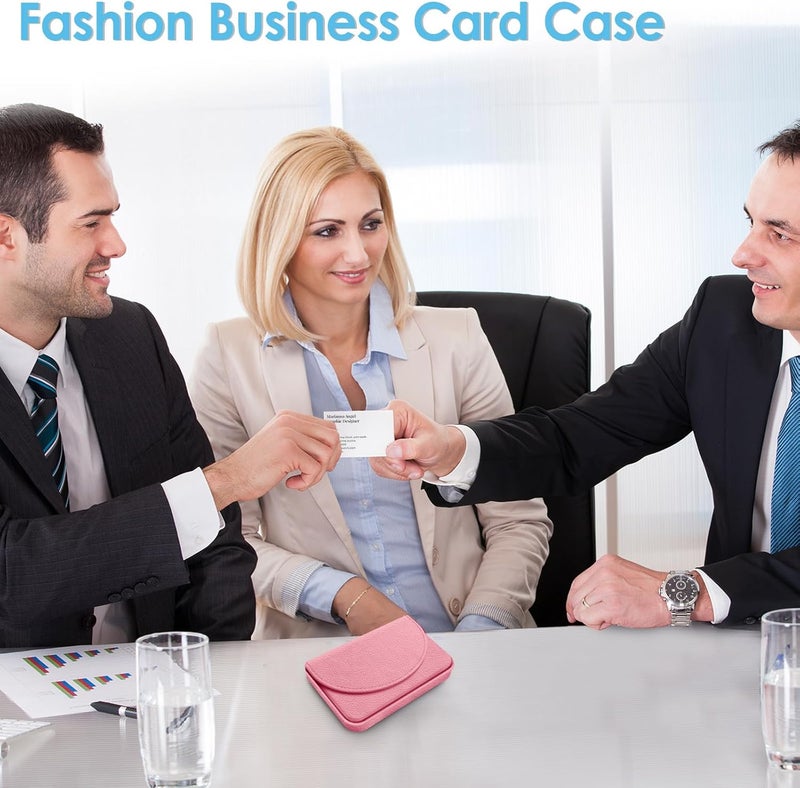 Xavier Business Card Holder，PU Leather Business Card Case Color Printing Pattern Card Holder Wallet，Pockets Magnetic Credit Card Holders for Men and Women，Pink - Image 4